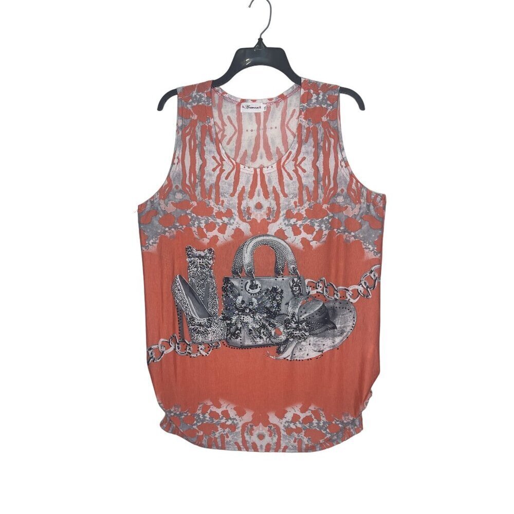Aronia Sleeveless Tunic Top W/ Beaded Artwork Women's Size 1X Artsy Boho Sparkle